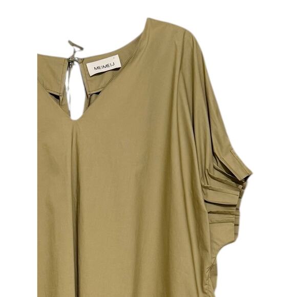 Meimeij Khaki Long Dress Pockets Vneck Short Sleeve Italian Lagenlook Fall M - Picture 9 of 10